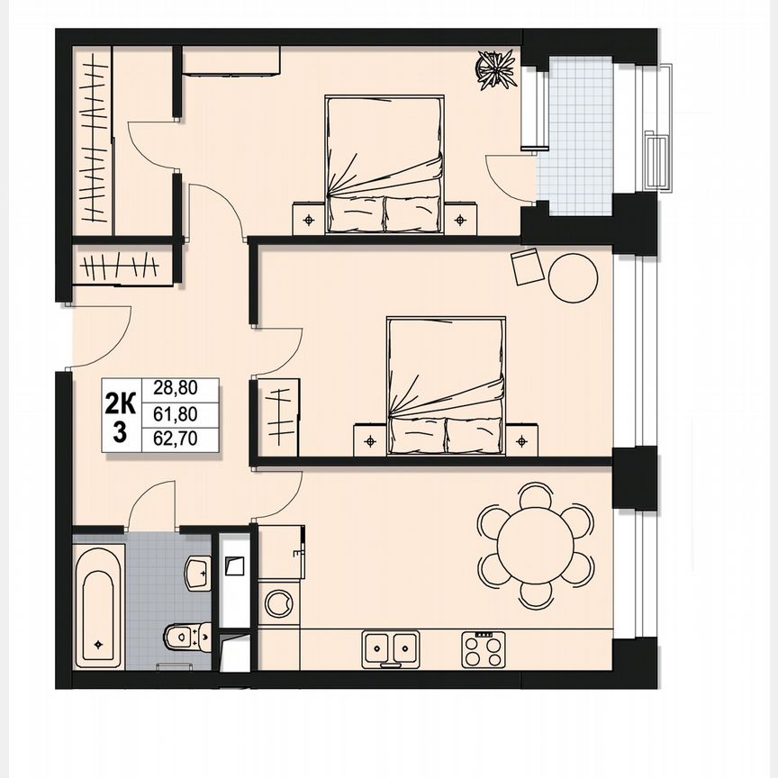 2-к. квартира, 61,8 м², 16/17 эт.