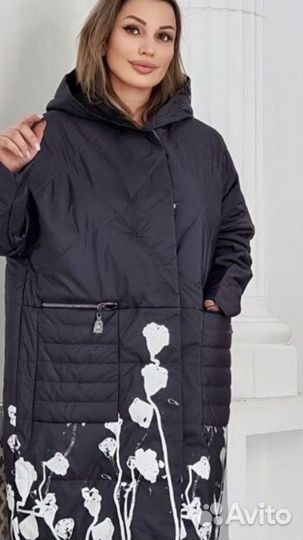 Черное пальто с сублимацией легкое 52-56