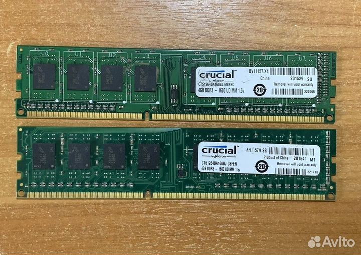 Оперативная память 2x4GB DDR3 1600MHz Crucial