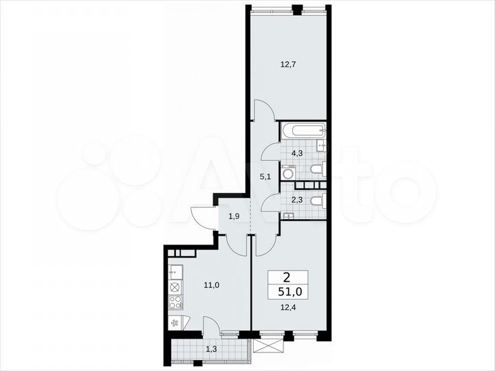 2-к. квартира, 51 м², 9/18 эт.