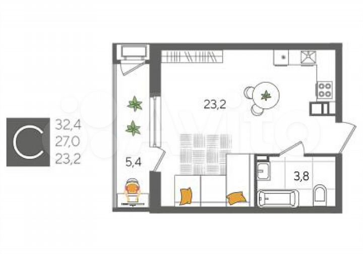 Квартира-студия, 30 м², 23/24 эт.