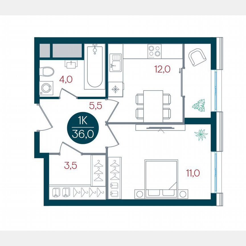 1-к. квартира, 36 м², 2/32 эт.