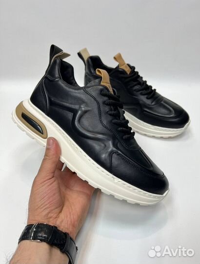 Кроссовки Romitan черные белые мужские кожаные