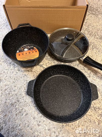Набор посуды сковородка жаровня кастрюля новый