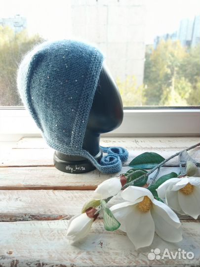 Шапка чепчик с ушками, чепчик с рожками, котошапка