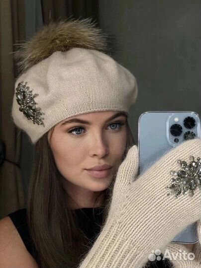 Комплект шапка и варежки ангора