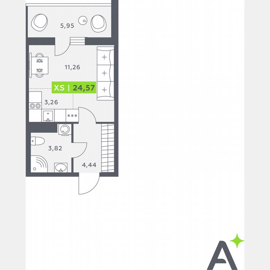 Квартира-студия, 24,6 м², 11/12 эт.