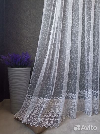 Тюль новый, паутинка с вышивкой готовый