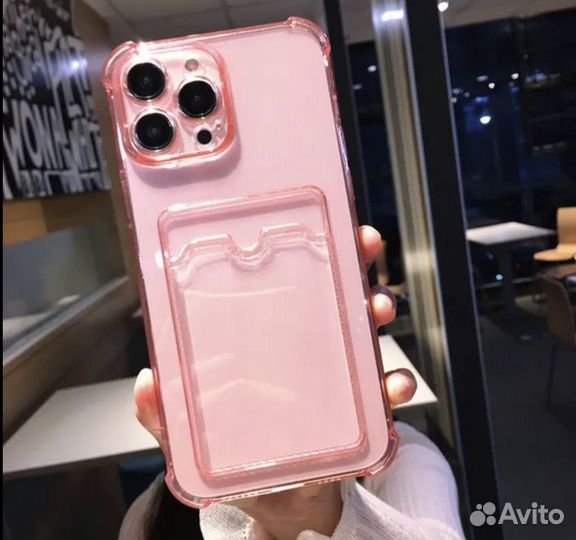 Чехол Прозрачный с держателем для карт для iPhone