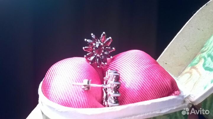 Серьги Golden & silver серебро 925 гранаты Чехия