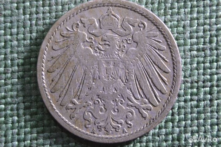 Монета 10 пфеннигов 1892 года, буквы A A. Deutsche