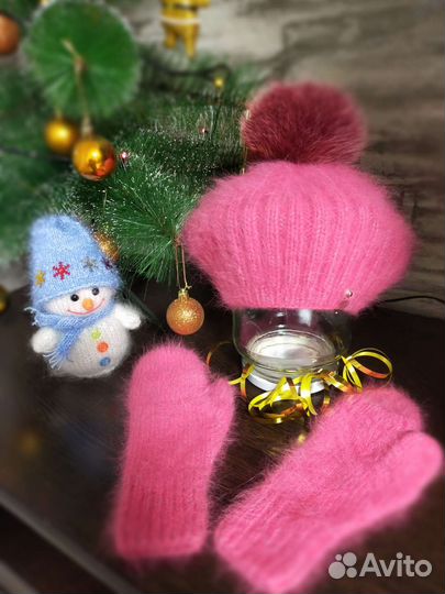 Берет и варежки детские из пуха норки