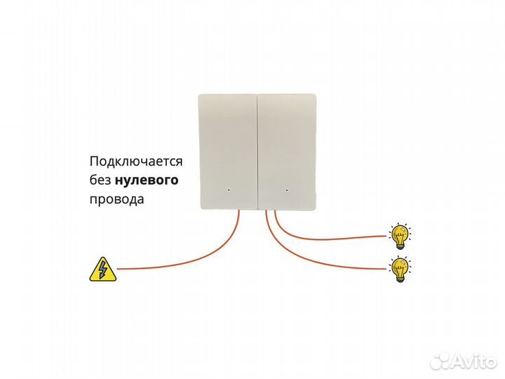 Умный выключатель Zigbee (без нуля) двухклавишный