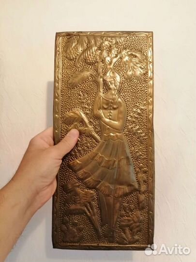Медное настенное панно, чеканка 18.5х15.5см СССР