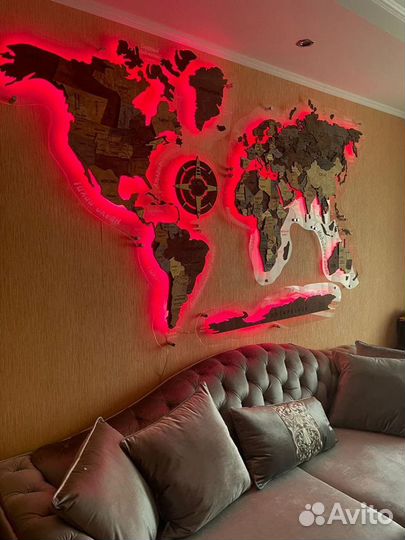 Карта мира на стену с подсветкой