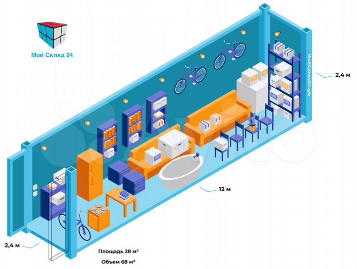 Аренда склада 28 м² для хранения вещей