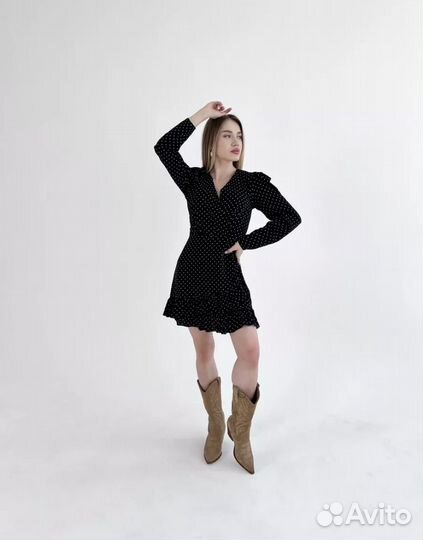 Платье черное в горошек, р. 46