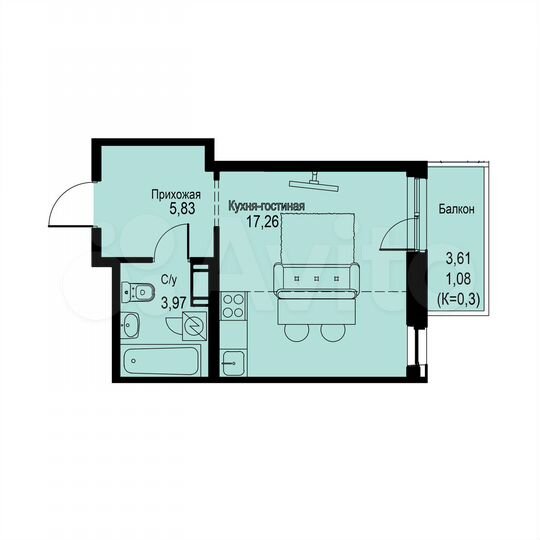 Квартира-студия, 28,1 м², 9/12 эт.