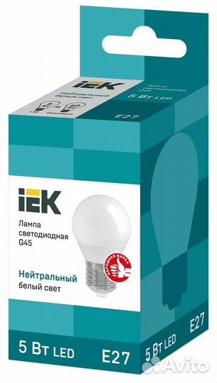 Лампа светодиодная IEK ECO G45 E27, 5 Вт, 450лм, 4