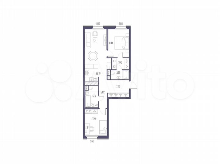 2-к. квартира, 69,9 м², 8/10 эт.