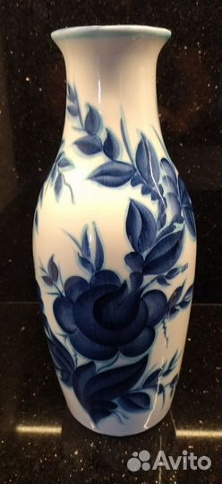Редкая ваза синие цветы 32см фарфор, кобальтовая Р