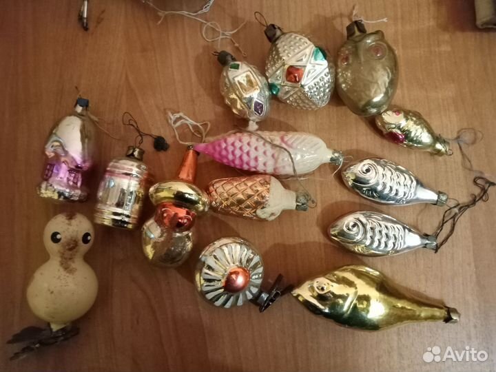 Елочные игрушки СССР на прищепке и нитке