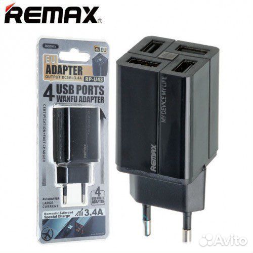 Адаптер Remax «RP-U43» 4 порта USB 3.4A