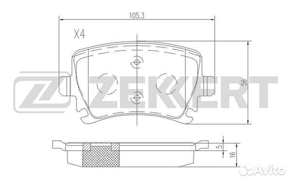 Колодки тормозные задние (105,5*56) Audi A6 III 05, Q3 11, VW Passat VI, VII 05, Passat CC I, II 08