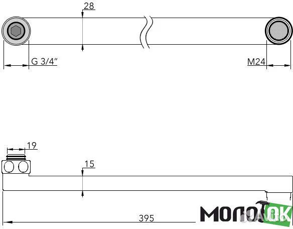 Излив для смесителя плоский 40 см прямой