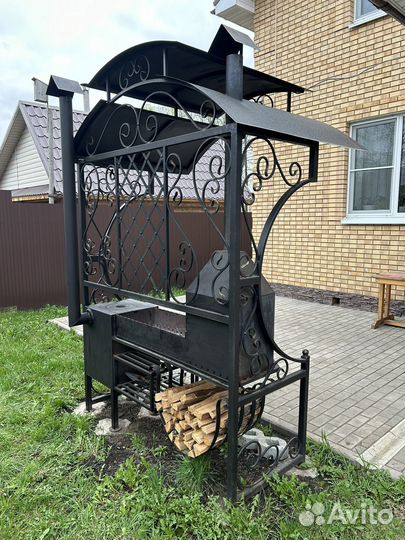 Мангал с печью под казан и крышей