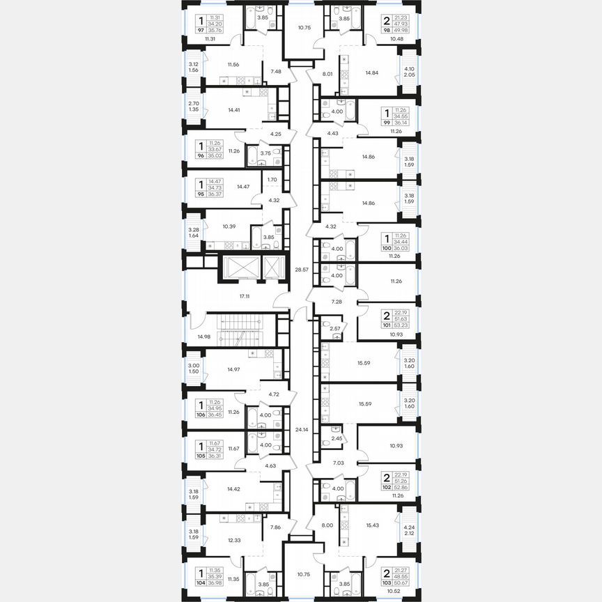 2-к. квартира, 53,2 м², 10/15 эт.