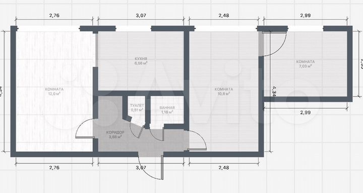 3-к. квартира, 50 м², 1/2 эт.