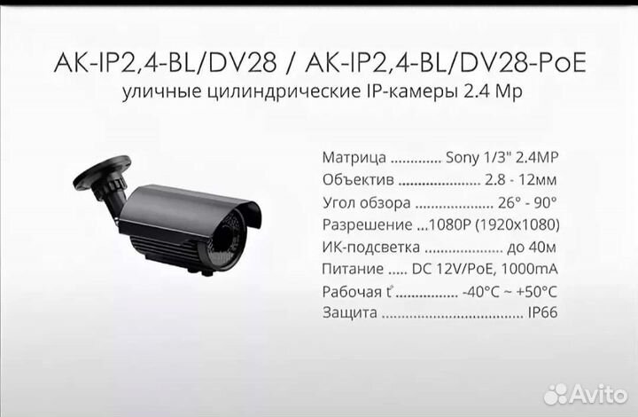 Цветная IP-камера AK-IP2.4-BL/DV28-PoE