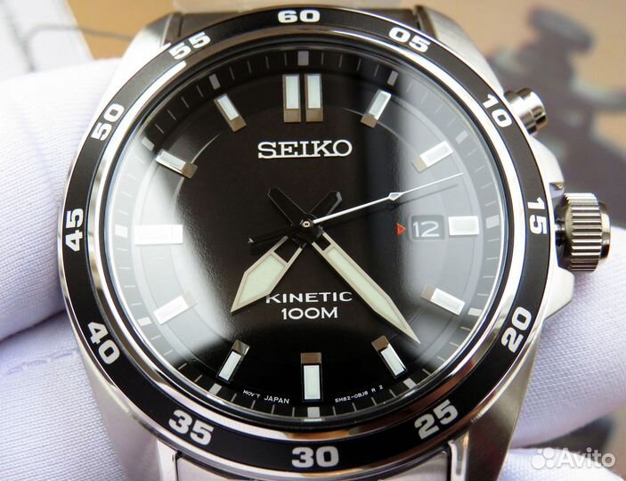 Часы Seiko (Сейко) Чёрные Спортивные Кинетики