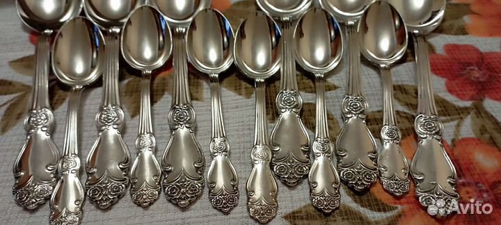 Набор мельхиоровых столовых и чайных ложек Роза