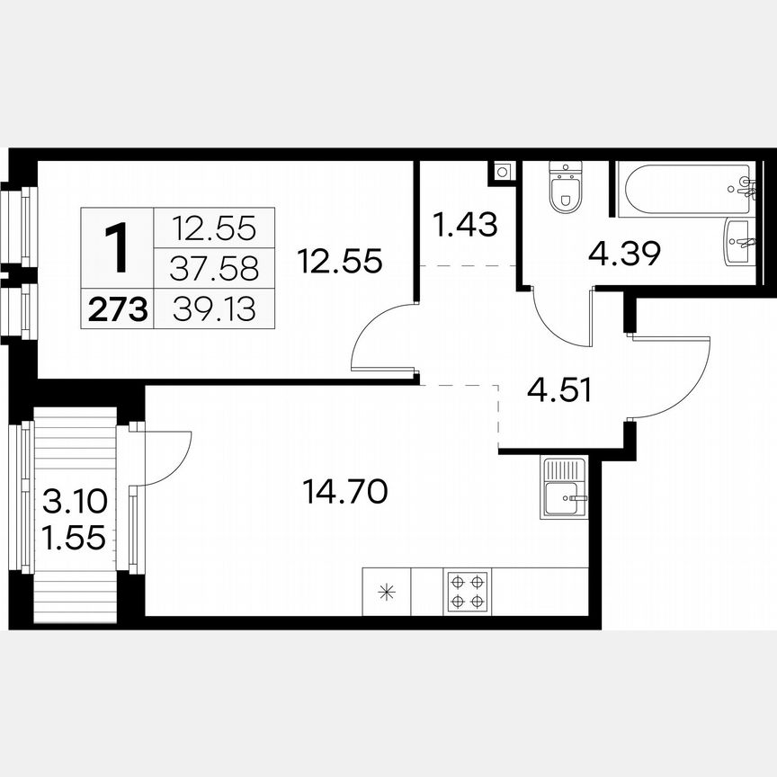 1-к. квартира, 39,1 м², 14/15 эт.