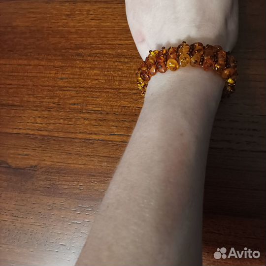 Браслет из янтаря с бисером, ручная работа