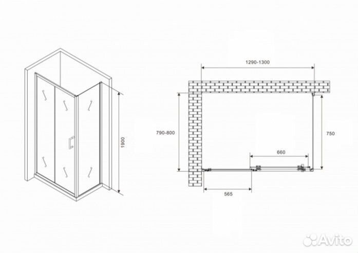 Душевой уголок Abber Schwarzer Diamant AG301305-S805 130x80