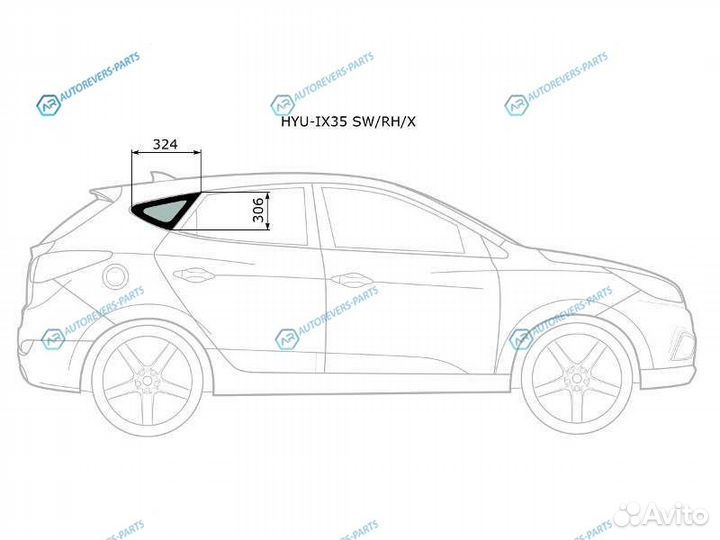HYU-IX35 swrhx Стекло кузова (собачник) заднее пра