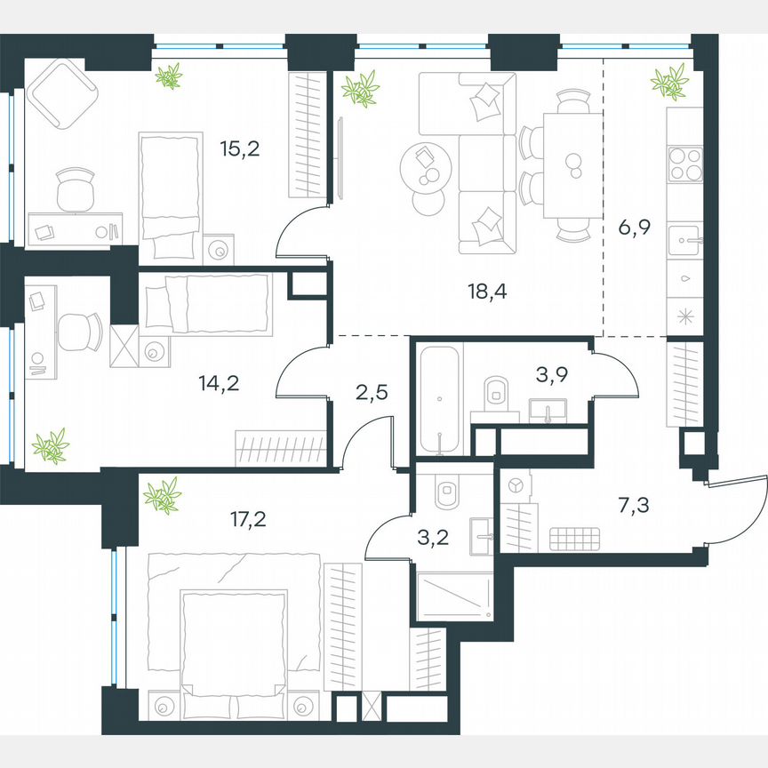 4-к. квартира, 88,8 м², 22/48 эт.