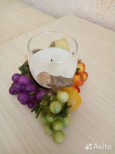 Подсвечник Фрукты, со свечой в стеклянном стакане