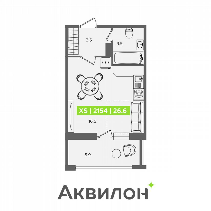 Квартира-студия, 26,6 м², 12/13 эт.