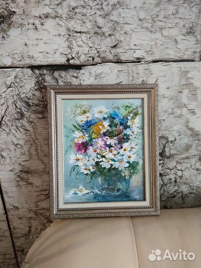 Картина маслом букет полевых цветов