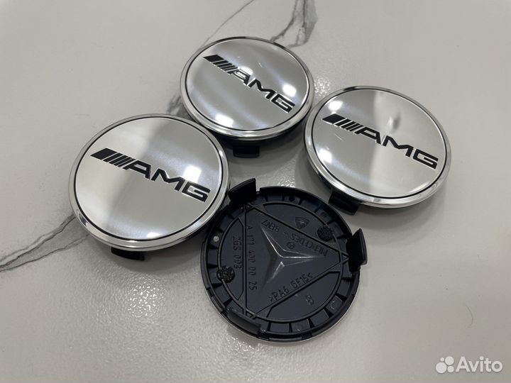 Колпачки mercedes AMG хром 75 мм черн осн