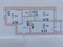 2-к. квартира, 58,4 м², 6/6 эт.