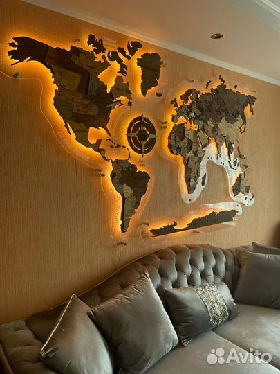 Карта мира на стену с подсветкой