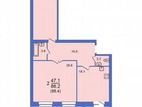 3-к. квартира, 88,4 м², 2/10 эт.