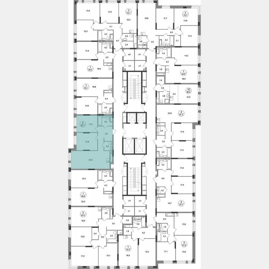 2-к. квартира, 60,7 м², 16/19 эт.