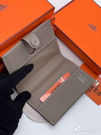Кошелёк Hermes натуральная кожа серый