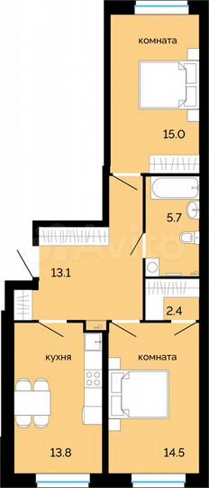 2-к. квартира, 64,5 м², 1/25 эт.